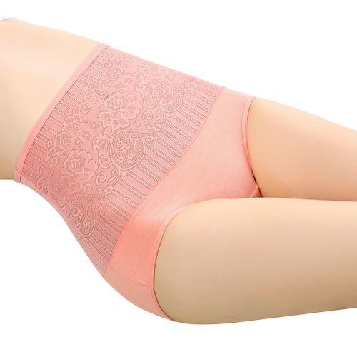 Women High Waist Jacquard Tummy Control Lift Hip Cotton Panties-Watermelon Red
