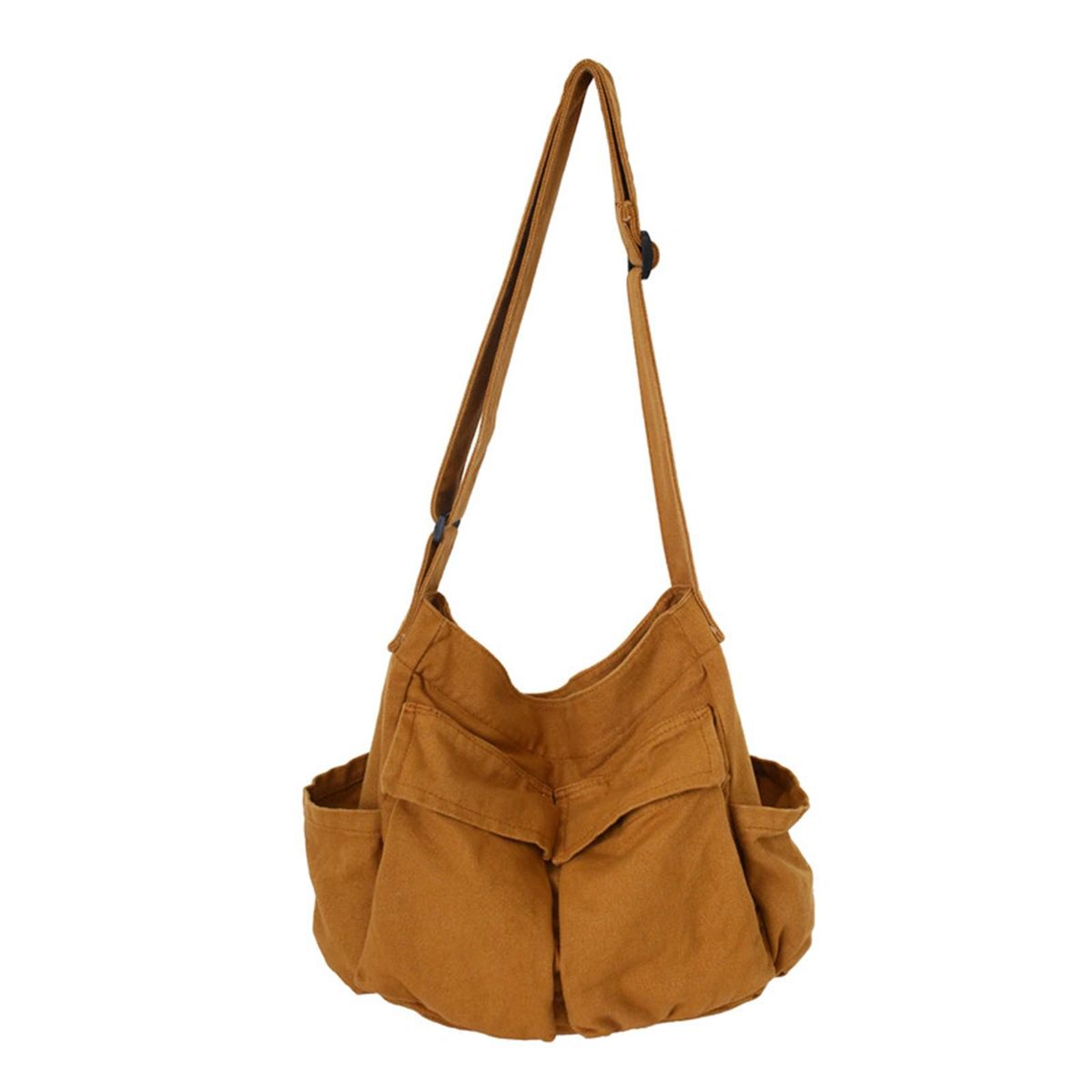 Tooling style shoulder messenger bag men and women ins canvas bag student school bag street large capacity art leisure bag brown