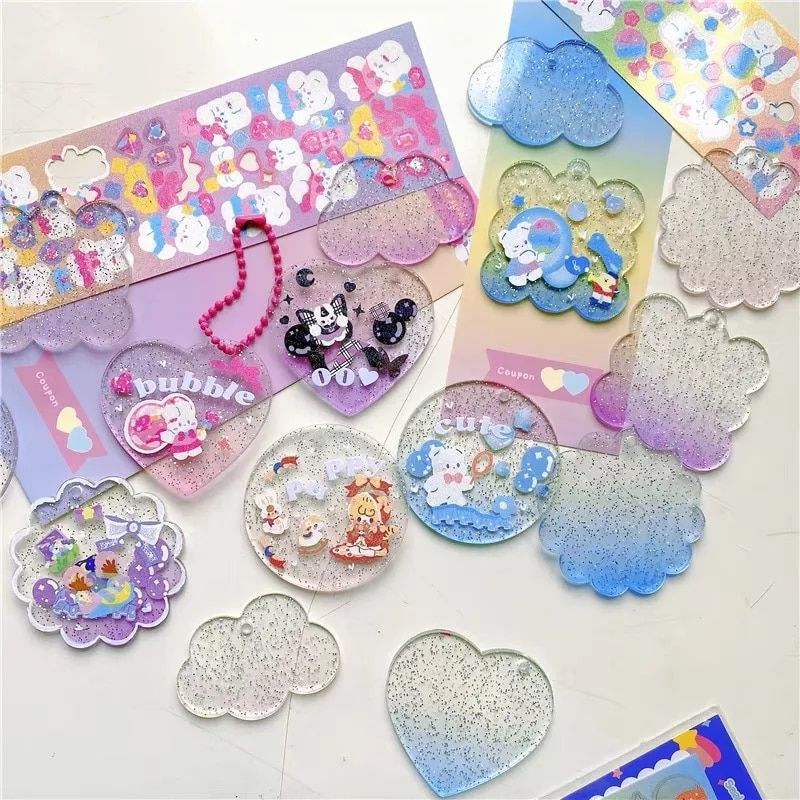 3PCS Glittery Gradual Color Pendant DIY Own Key Chain Gucca