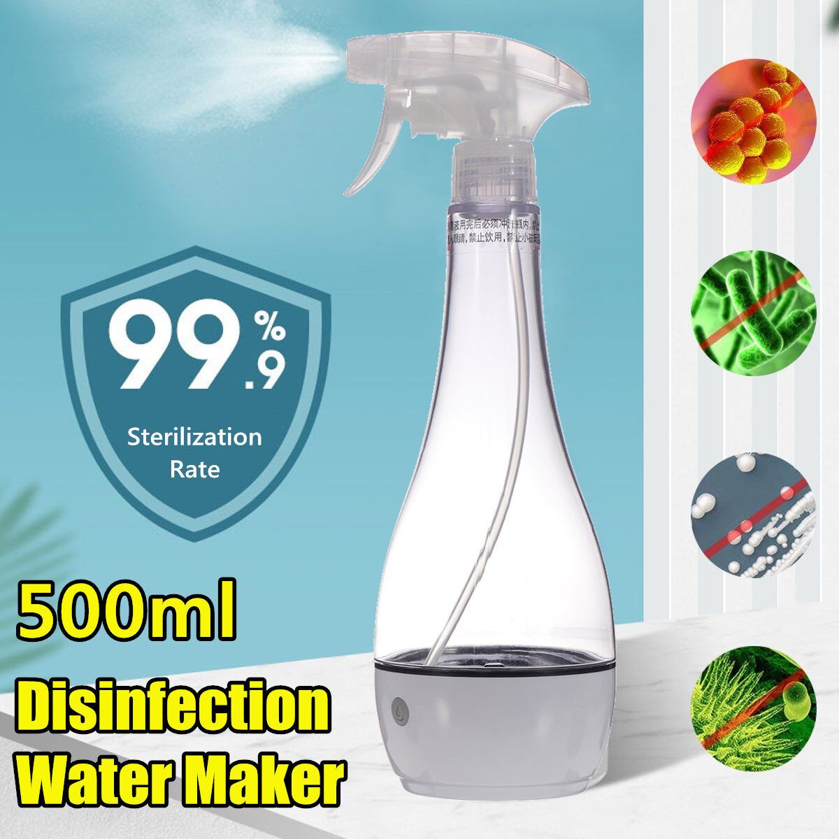 USB 500ml Electric Disinfection Hypochlorous Acid Water Making Machine Spray Bottle Sterilize