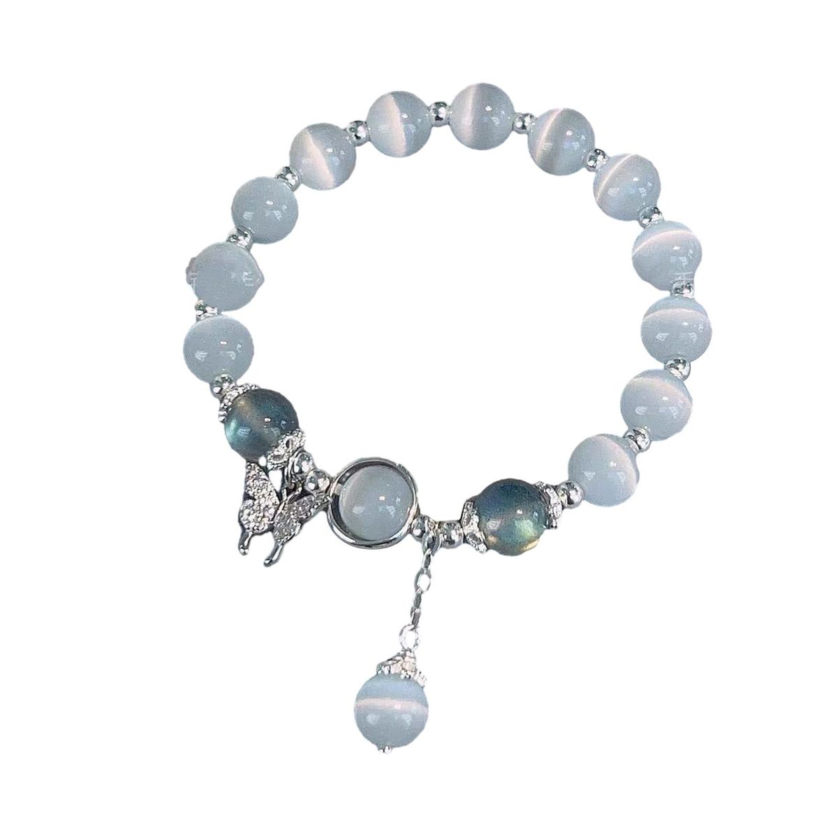Imitation Opal Bracelet Opal Butterfly Pendant Elastic Band for Women Silver