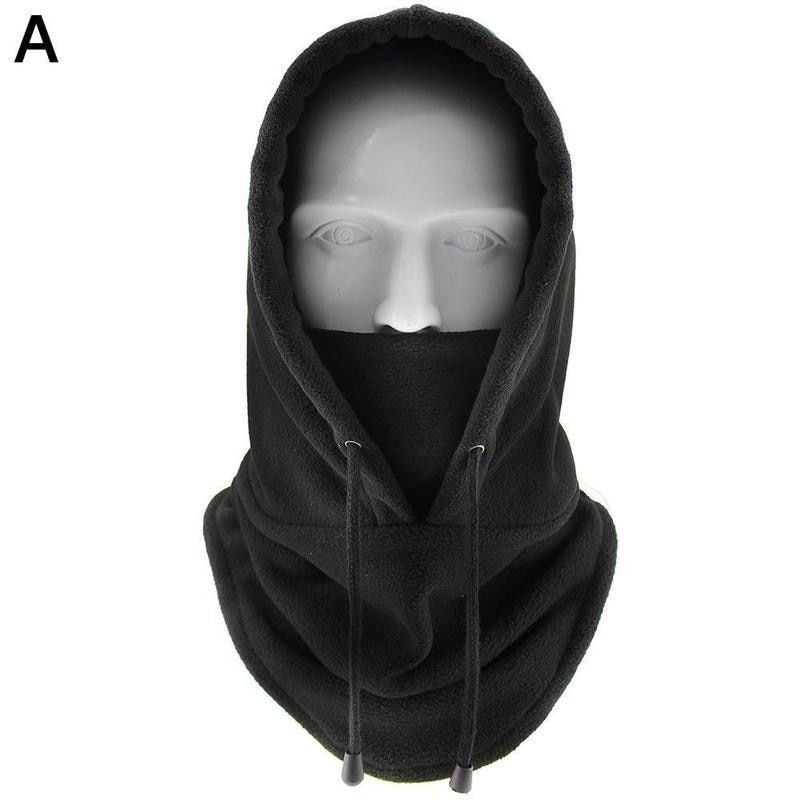 Thermal Fleece Balaclava Hat Hooded Neck Warmer Cycling Face Cover Outdoor Winter Skiing Sport Headgear Men Cycling Masked Caps-Black
