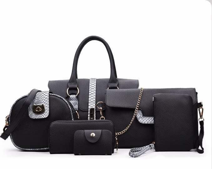 6set Latest American PU Women Leather Handbag - Black