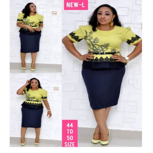 Golden Woman Ladies Skirt &blouse- Lemon& Navy Blue