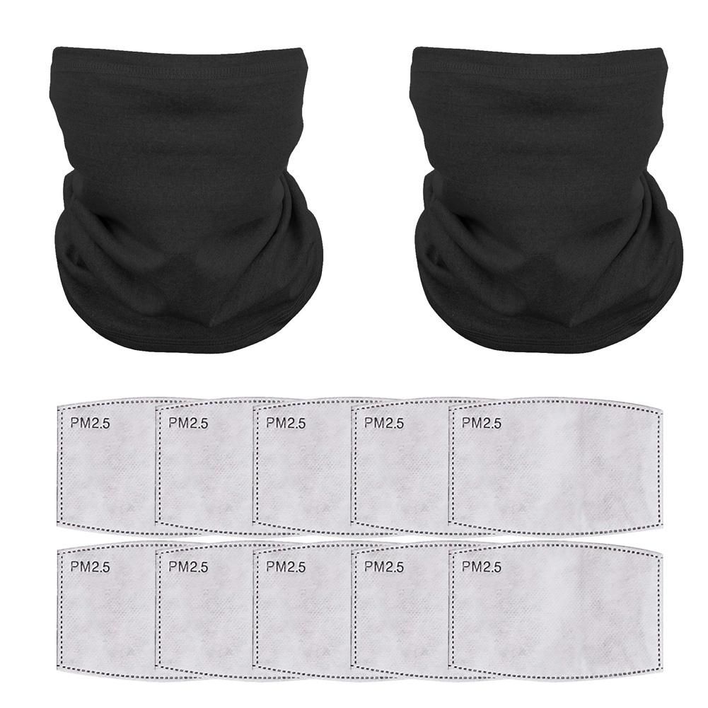 2Pcs Unisex Solid Color Anti Dust UV Neck Gaiter-Black