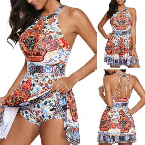 Plus Size Two Piece Women Swimwear High Waist Trunks  Swimsuit