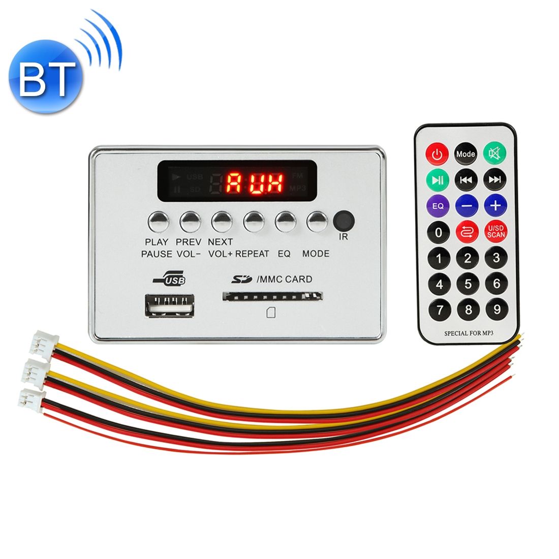 Car 12V Audio MP3 Player Decoder Board FM Radio SD Card USB AUX, With Bluetooth / Remote Control (Silver Grey)