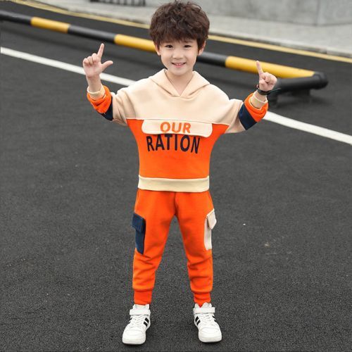 Kids Clothes Boys' Hooded Sweater Pants Suits Two-piece Orange Sets