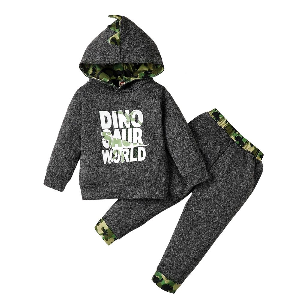 1-5 Years Old Kid Boy Dinosaur Print Hooded Top+Pant
