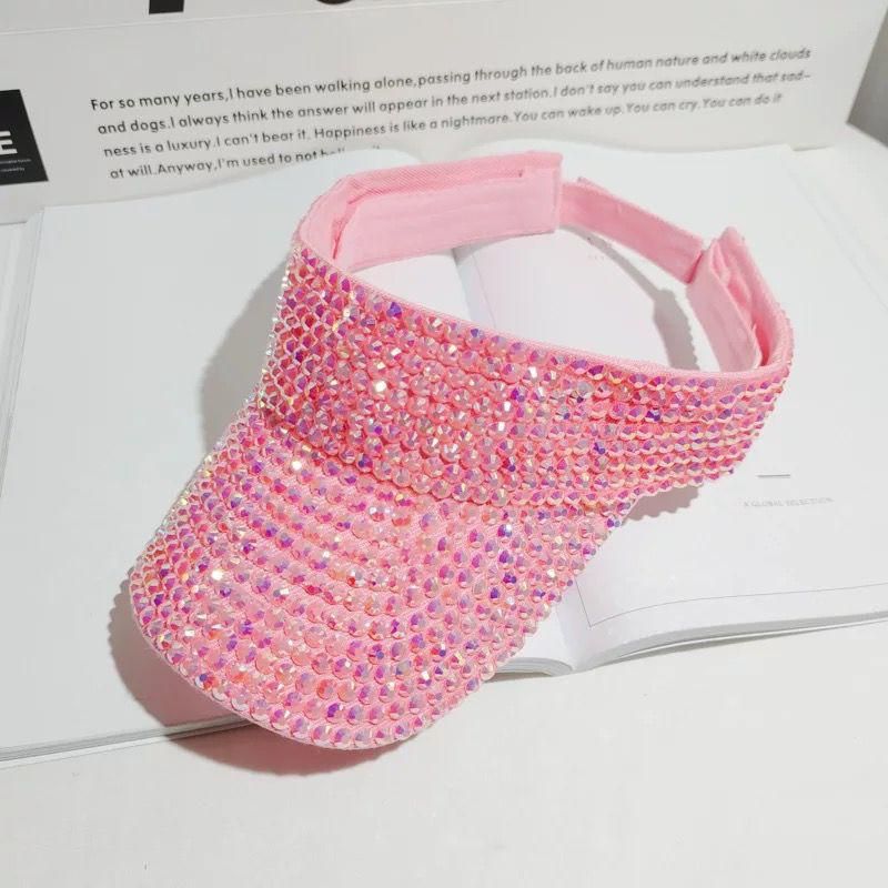 LUXURY CRYSTAL RHINESTONE GLITTERY VISOR OPEN BRIM CAP