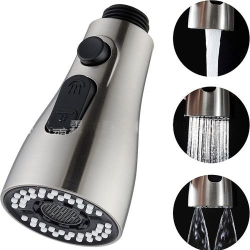Three-Function Double-Blade Water Pumping Shower Kitchen Dish Basin Withdrawing Faucet Shower Head Accessories ABS G1/2' Brushed