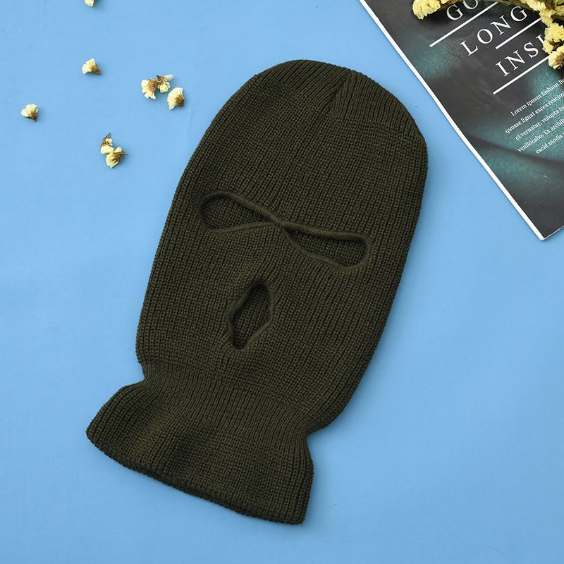 One-Hole Balaclava Knitted Hats Cosplay Ninja Tactical Full Face Cover-3 Hole-dark Green