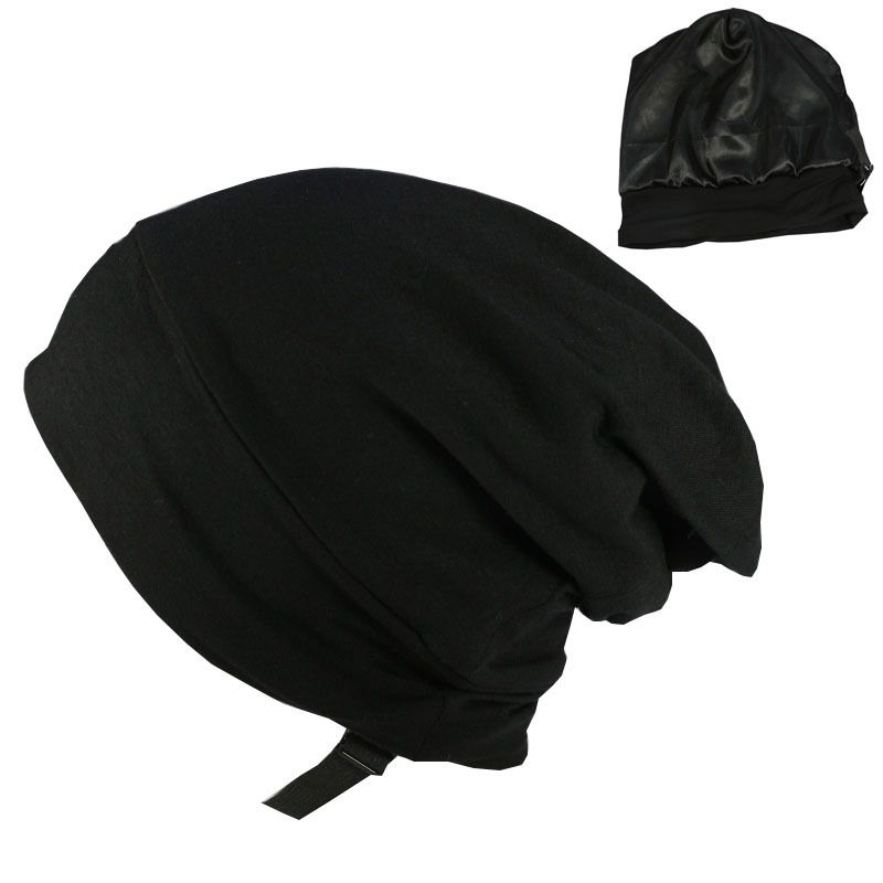 Adjustable Lined With Satin Bonnet For Women Men 2022 Silk Satin Hat Hair Night-BLACK