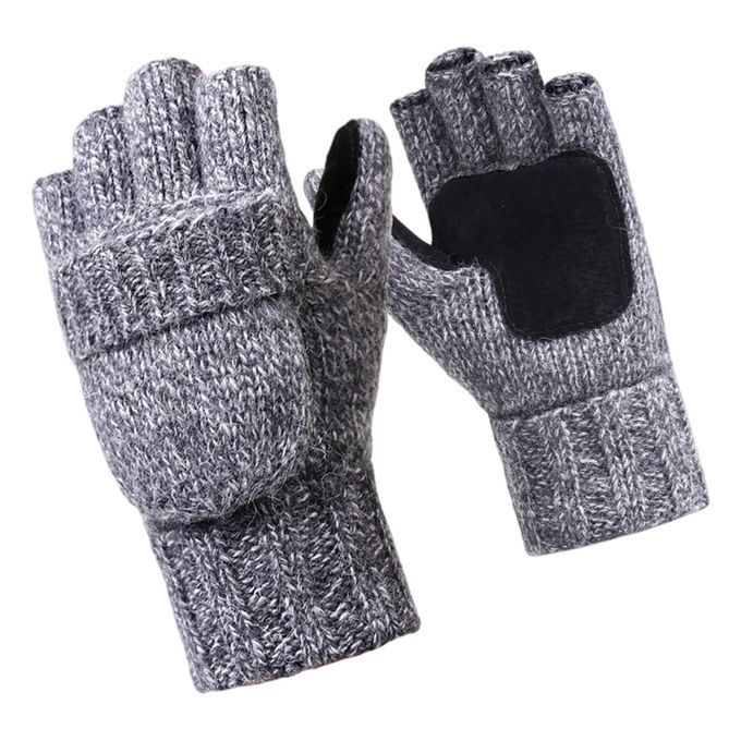 Fingerless  Flexible Knitting Half Finger Mittens Light Gray