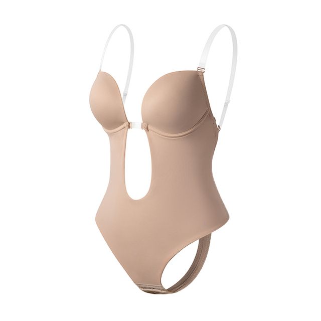 Sexy Bodysuit Corset Backless Shapewear Deep V_Neck Body Shaper U Plunge Thong Waist Trainer Clear