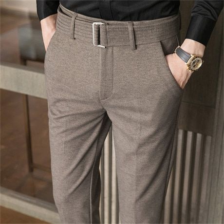 Brown Woolen Thick Trousers Men's Fashion Slim Men Winter Pants Black Grey