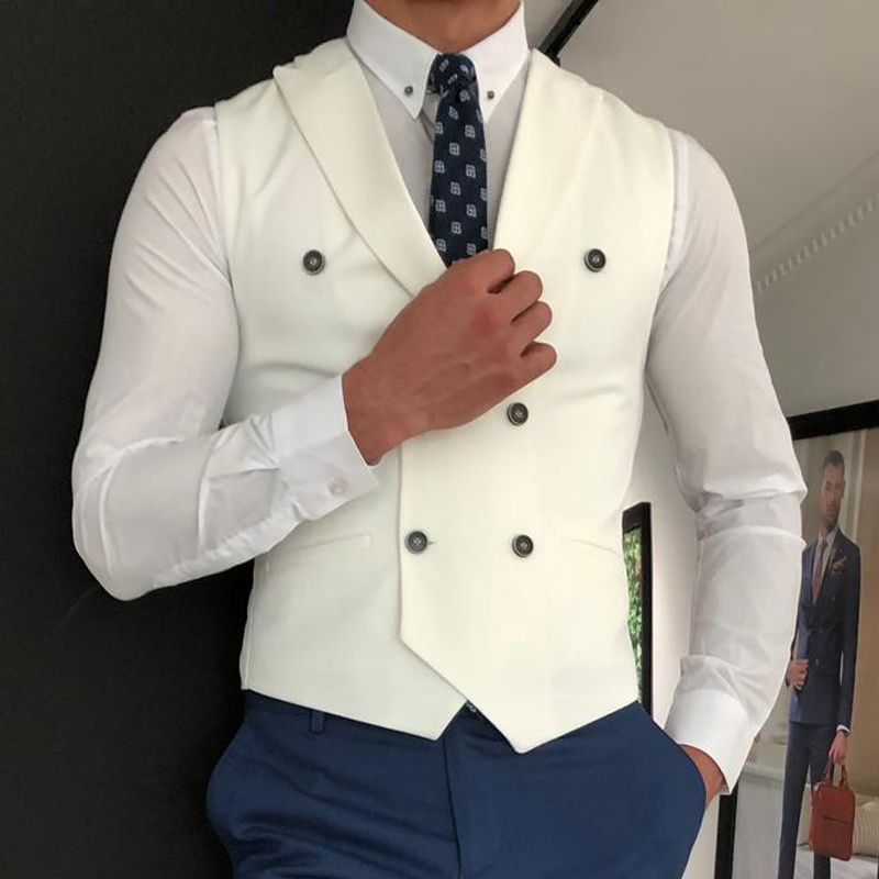 (white)2022 White Slim Fit Men Vest With Double Breasted One Piece Custom Male Suit Wasitcoat Peaked Lapel Wedding Gromsmen Waist Coat ACU