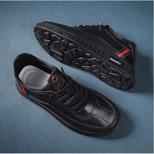 Men Unique Leather Loafers - Black