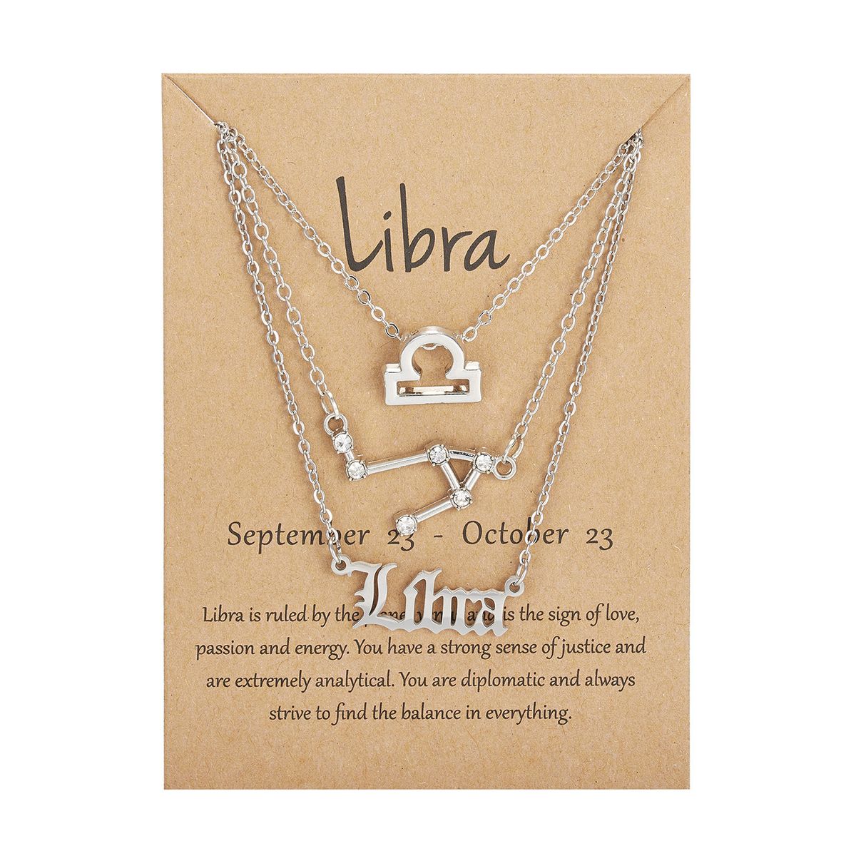 Twelve Constellations Symbol Starry Sky Pendant Necklace Silver Libra