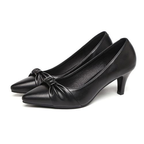 Office Ladies Leather Shoes Weddings High Heels -Black