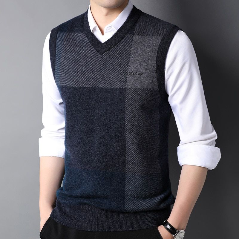 Autumn And Winter Men's Wool Knit Vest Waistcoat Sleeveless Casual-black