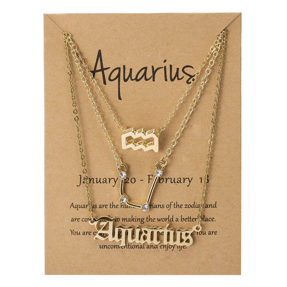 Zodiac Symbol Starry Sky Pendant Necklace Gold Aquarius