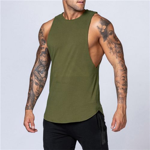 Men's Gym Tank Top Sleeveless Muscle Shirt Men Vest  Green