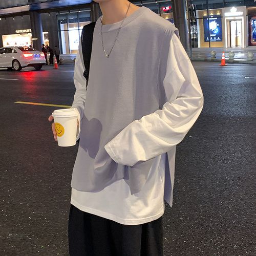 Men Sweater Vest O_neck College Teens All_match Korean Japanese Streetwear Bagg