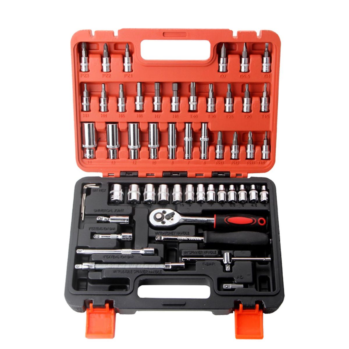 53pcs Ratchet Wrench & Socket Tools Set 1/4-inch Drive Screwdriver Repairing Kit Combination Socket Wrench Drive Socket Set with Storage Case for Home Car Automobile Bike Mechanic Projects Repair Household Garage Trunk