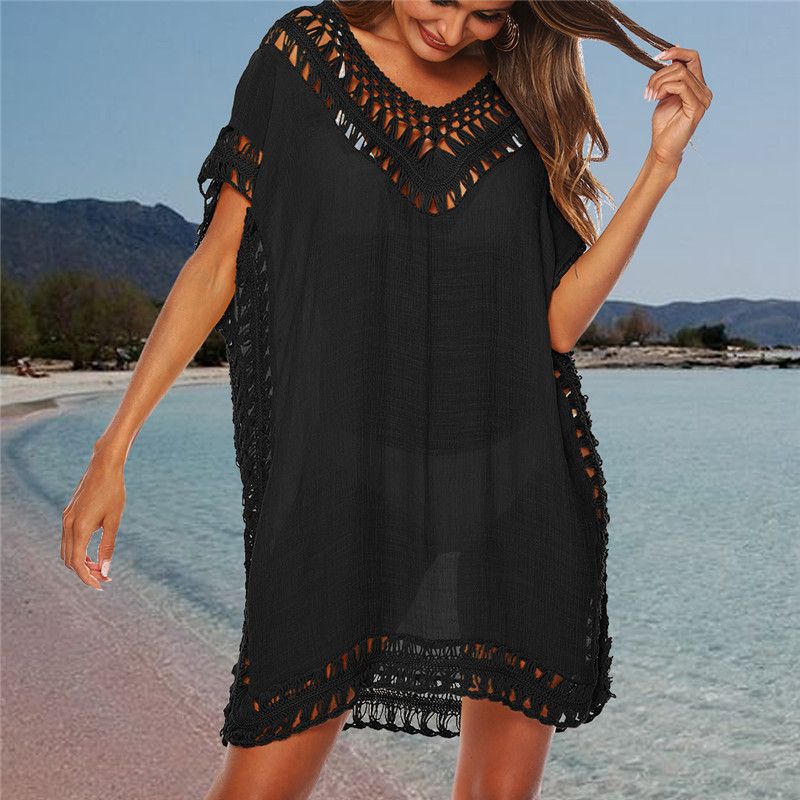 (color11)Summer Knitted Beach Cover Up Women New Bikini Swimsuit Cover Up Hollow Out Beach Dress Bathing Suits Cover-Ups Beach Wear SMA