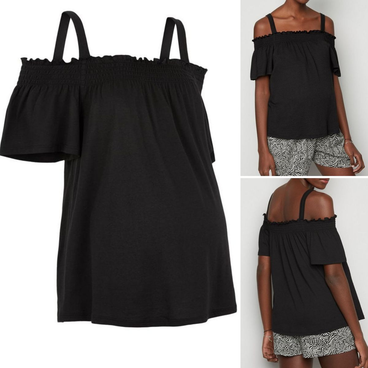 Thick Strap Bardot NecklineBlack Maternity Top
