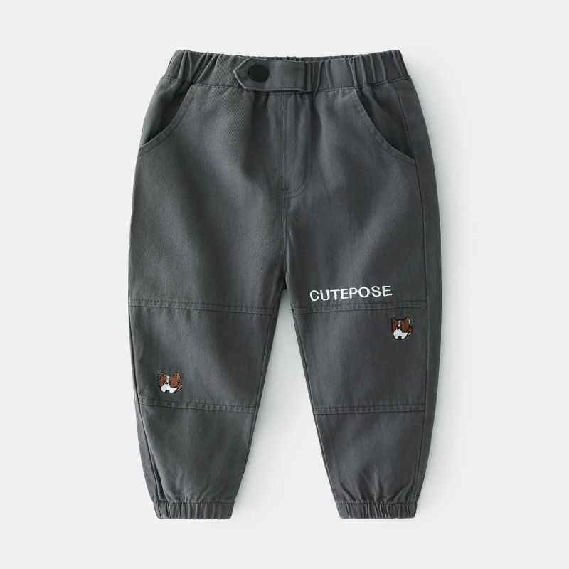 100% Cotton Kids Boys Casual Cargo Pants-Dark Grey