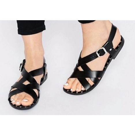 Classic Female Double Crossed Black Sandals