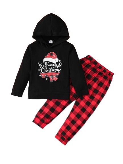 Baby Girl Christmas Printed Hooded Sweatshirt Plaid Pants