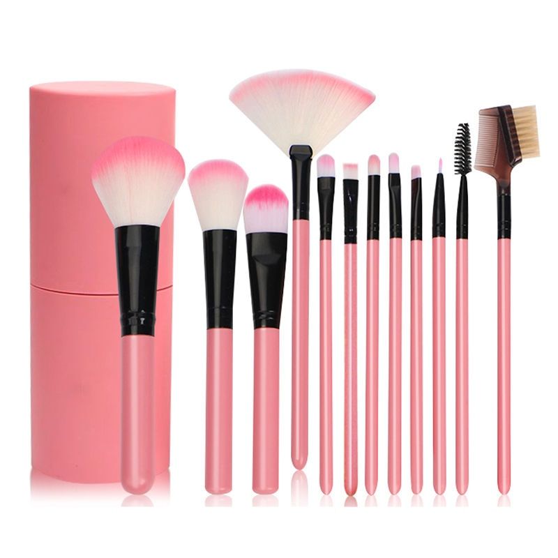 Make Up Brush Kit Professional Travel Portable Mini Eye Makeup Brushes Set Smudge Eyeshadow Eyeliner Eyebrow Brush Lip 12 Pink