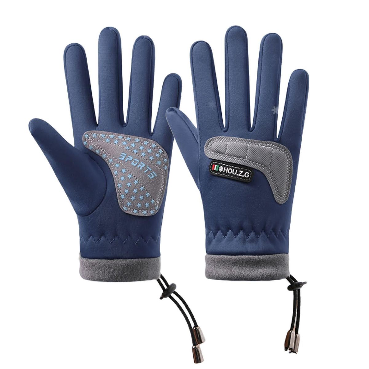 Children Warm Gloves Snowproof Kids 5-finger Gloves with for Skiing Blue