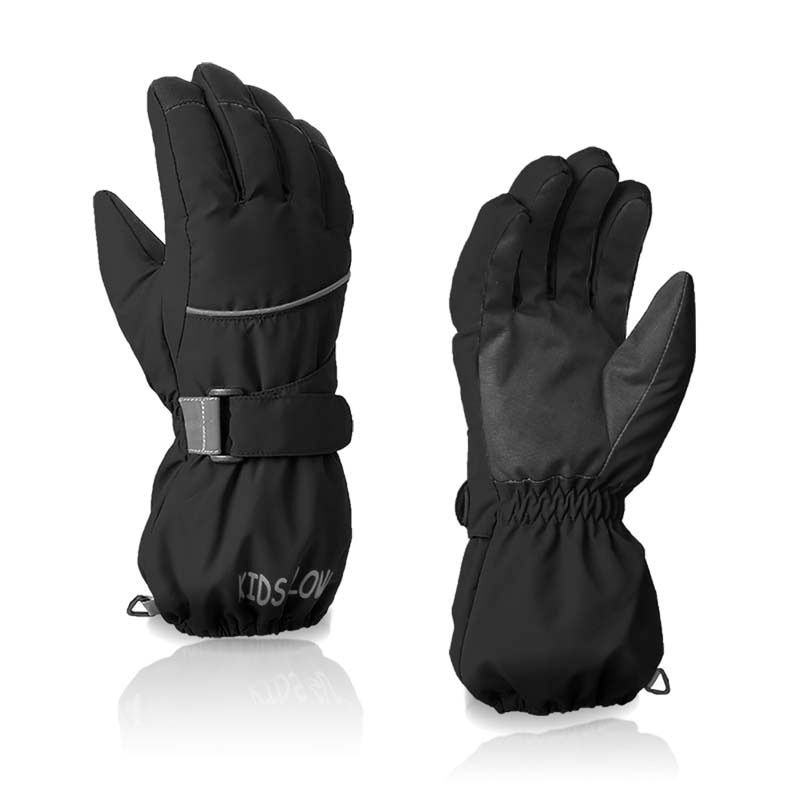 (Black)High Quality Waterproof Children Kids Ski Gloves Black Baby Winter Warm Full Finger Blue Boys Girls Snow Snowboard Gloves