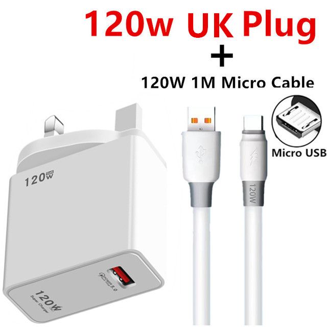 120W Fast Charging Adapter For Xiaomi Civi 12S Ultra 12 Lite Redmi Note 11 9 Pro K50 POCO C40 Huawei Samsung Oneplus USB Charger(#UK Plug Micro Cable)