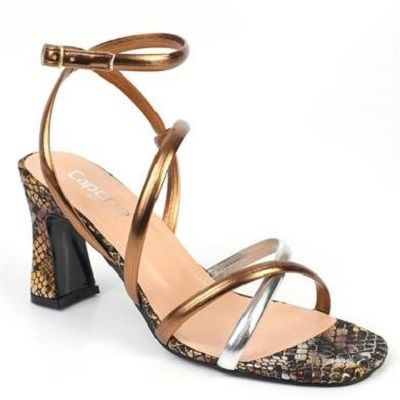 LadiesAnkle Strap Heeled Sandals-Gold