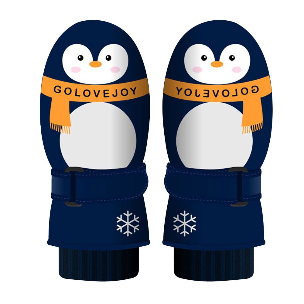 (M Dark Penguin)Kids Ski Glove Cartoon Penguin Finger Warm Winter Gloves Antiskid Coating Ther GRE
