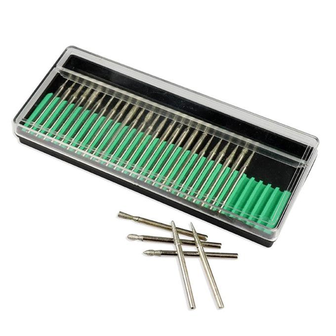 Set Of 30 Diamond Point Burr Bits Accs Tip Grinding 3mm Diameter Green