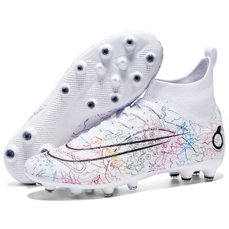 Fashion high-top football shoes men's and women's spikes football shoes -White