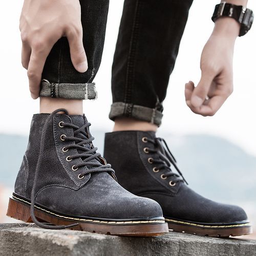 Popular Motocycle Boots Men's Shoes EUR Size 38-48 High-Top Men Martin Boots Cow Split Leather Oxford Boots For Male Fall British Luxury Military Combat Boots Outdoor Casual Shoes Ankle Boot Grey