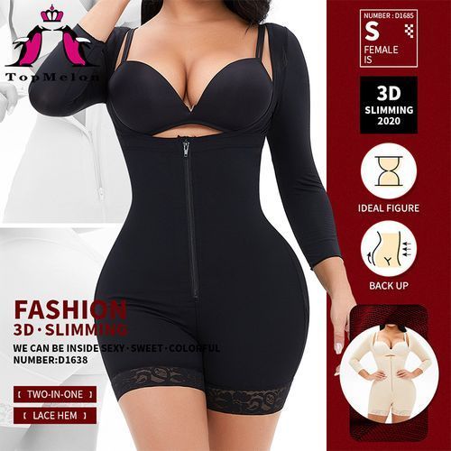Long Sleeve Adjustable Sling Breasted Zipper Waist And Abdominal Body Shaper-black