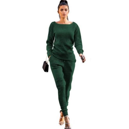 2 In 1 Women's Round Neck Top + Tights-Green
