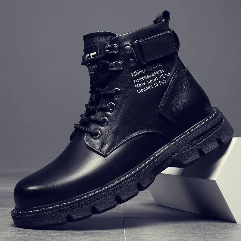 Men Autumn Boots With Fur Winter Men Fashion Ankle Boots Casual Man Snow Boots-black