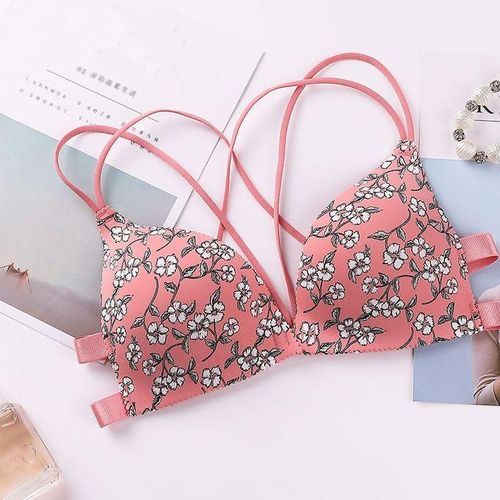 Floral Print Bra Front Buckle Underwear Seamless Cross Back Women Bras