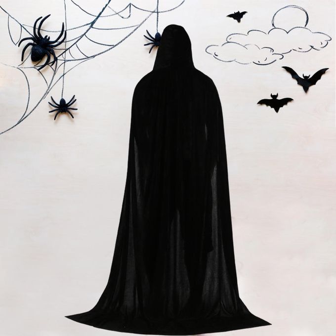 Adult Velvet Hooded Cloak Cape Extra Long Deluxe Halloween 170cm Black