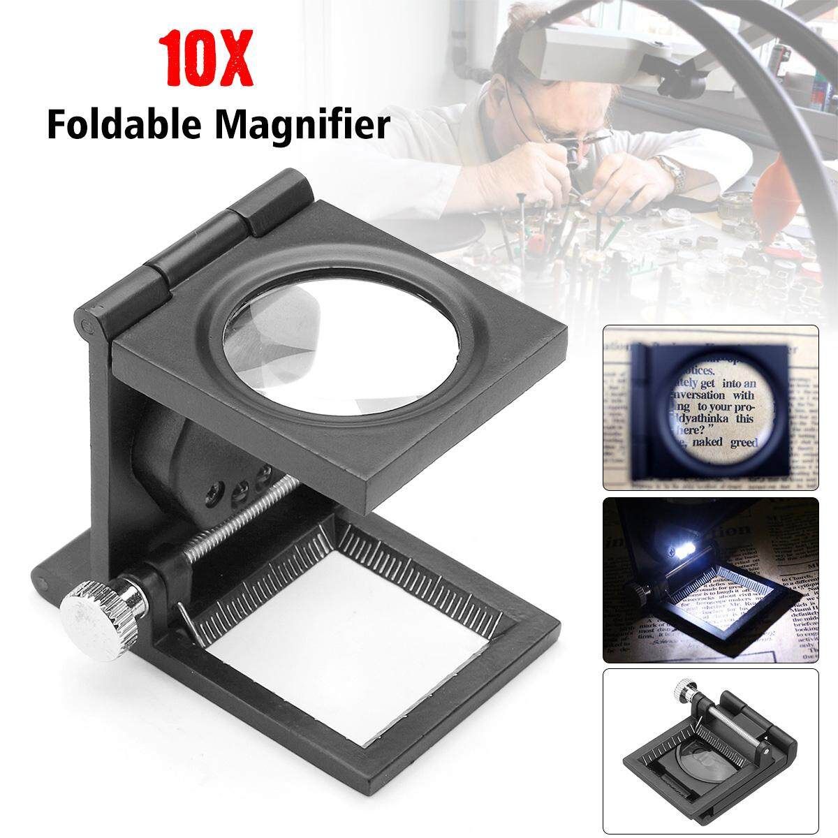 10X Foldable Pocket Scale Magnifier Loupe With LED Illumination Light For Watch Industry Jeweler Woven Fabric Black (black)