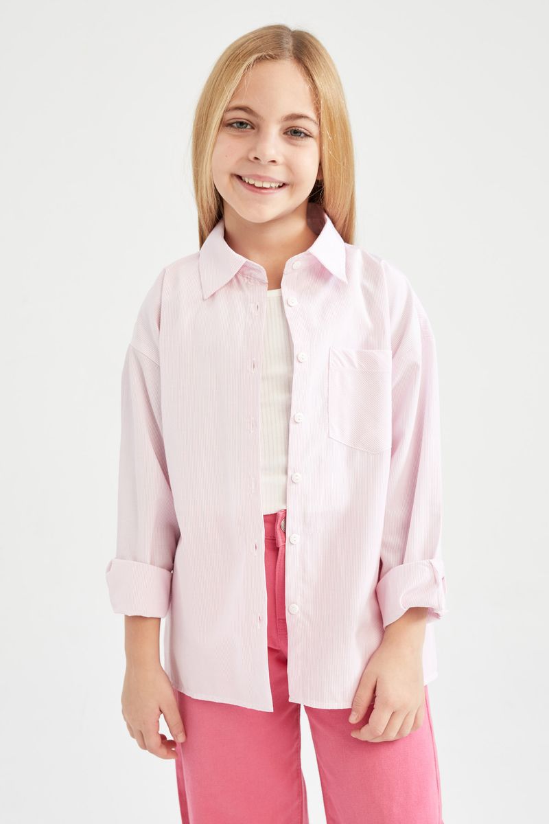 Girl - Relax Fit Woven Long Sleeve Shirt - Pink